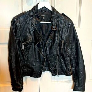 Bebe Black Bomber Jacket, faux leather